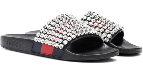 gucci women's crystal-embellished web slides|gucci sandals for women.